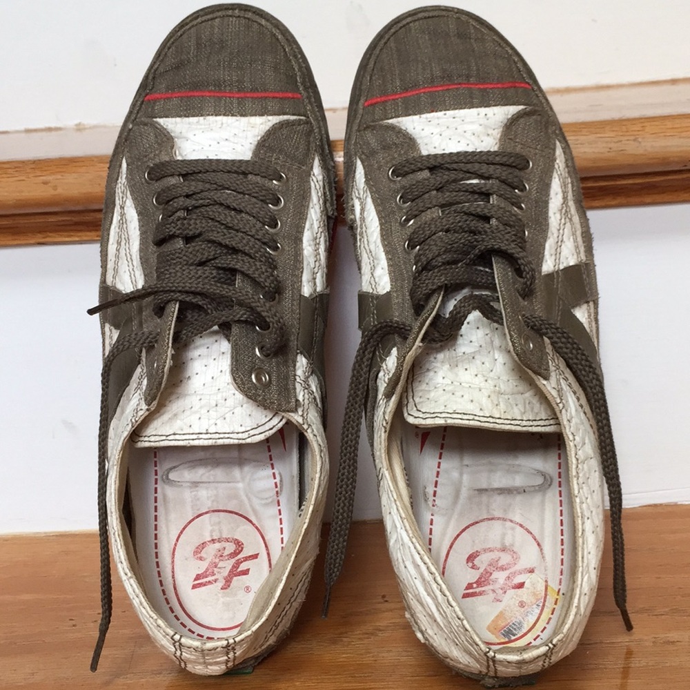 PF-Flyers olive green canvas/white w/red accents